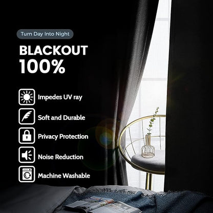 SimpleHome Black 100% Blackout Curtains Room Darkening Living Room 84 Inch | - Image 3