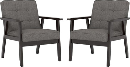 Modern Accent Chair with Arm Rest Set of 2, Upholstered Linen Fabric Leisure by Unknown