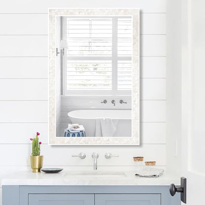 Tanmicoshomy White Shell Framed Rectangular Wall Mirrors - Image 2