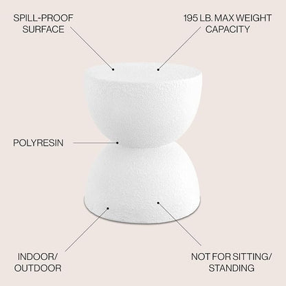 JONATHAN Y Greta Hourglass 18" White Frosted Outdoor Side Table and Stool - Image 3