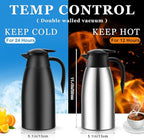 Norme 2 Pcs Thermal Coffee Carafe Insulated Stainless Steel Coffee Carafe for Hot Liquid Vacuum Thermal Pot Creamer Pitcher Dispenser with Brushes Keeping Hot Water Milk(Black, Silver,68 oz)