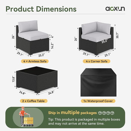 Aoxun 10 Piece Patio Furniture Set Wicker Rattan Patio Sectional Sofa Set - Image 3