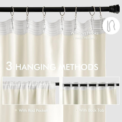MIULEE Cream Back Tab Blackout Curtains 52x63 Inches Long 2 Panels Set | Rod - Image 3