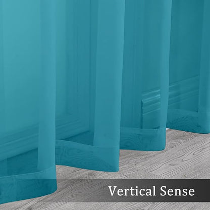 Turquoise Blue Sheer Curtains, Sheer Curtains 84 inch Length 2 Panels Set - Image 6