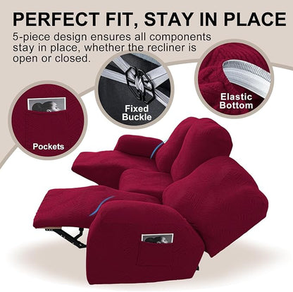 5-Piece Recliner Sofa Covers, Stretch Geometric Strokes Jacquard Recliner Sofa - Image 4