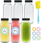 6 pack 8 oz Glass Juice Bottles with Lids, 250 ml Reusable Glass Water Bottles, Empty Drink Containers Drinking Jars with Brush, for Milk, Juicing, Kombucha, Ginger