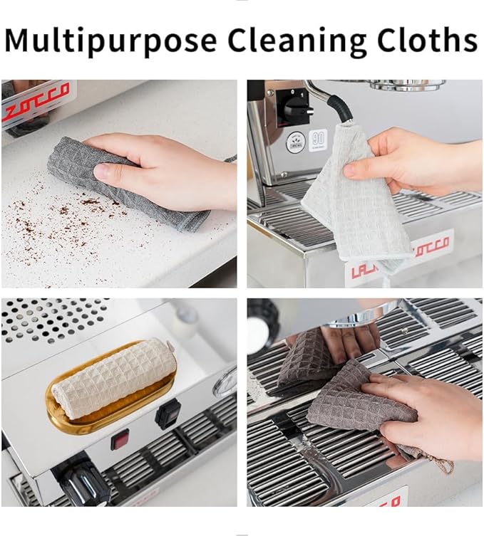 watchget Barista Micro Cloth 10 Pack, Microfiber Barista Cleaning Towels Microfiber Waffle Weave Kitchen Dish Cloth Coffee Bar Towel Coffee Machine Cleaning Cloth, Dark Grey(12"x12")