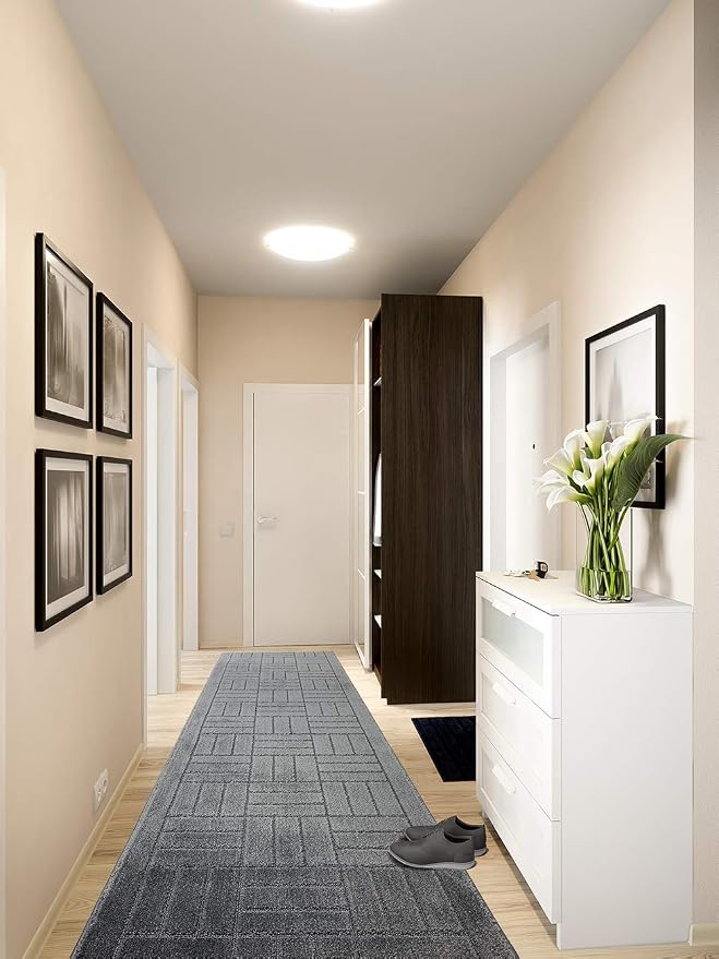 16 Ft Charcoal Extra Long Hallway Runner Rug, Non Slip Washable | Indoor Soft - Image 2