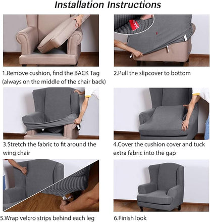 Turquoize Wingback Chair Covers 2 Piece Wing Chair Slipcover Stretch Slipcovers - Image 6