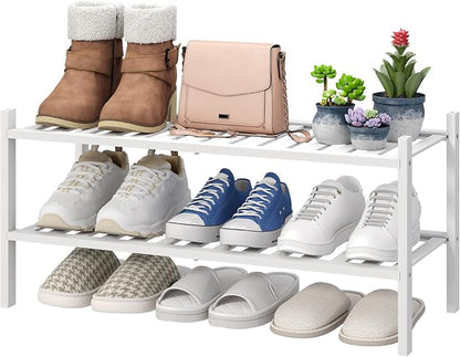 viewcare White Shoe Rack for Entryway, 2 Tier Shoe Organizer for Hallway Closet by VIEWCARE