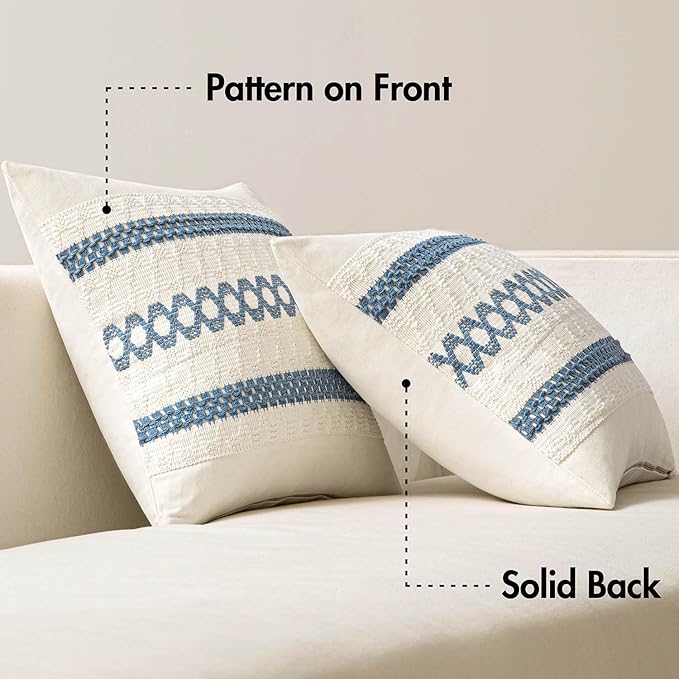MIULEE Set of 2 Coastal Blue Boho Decorative Pillow Covers 18x18 Inch | - Image 6