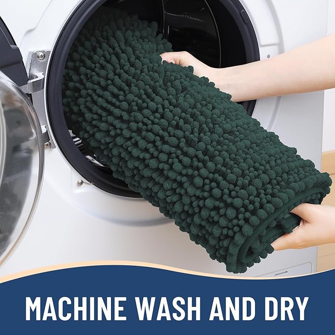 Arotive Luxury Chenille Bathroom Rug Mat, Extra Soft Thick Absorbent Shaggy Bath Rugs, Non-Slip Machine Wash Dry, Plush Bath Mats for Bathroom, Shower and Tub, 47x20, Dark Green