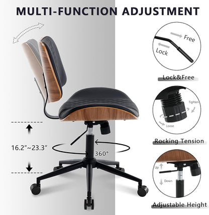 Home Office Chair No Arms with Wheels, Adjustable Height Small Desk Chair - Image 6