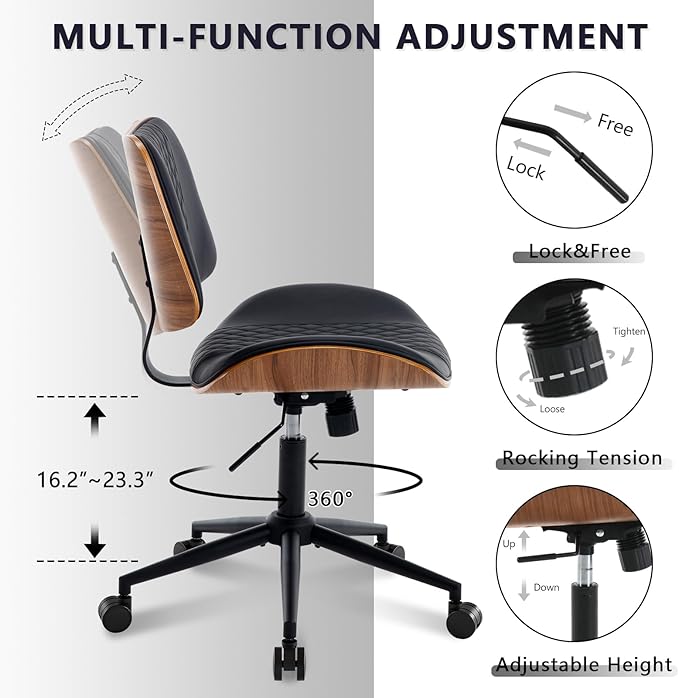 Home Office Chair No Arms with Wheels, Adjustable Height Small Desk Chair - Image 6