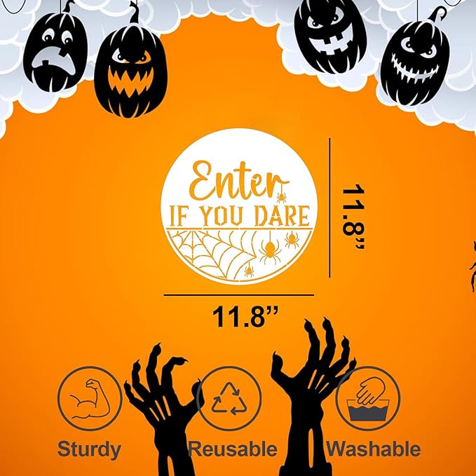 Halloween Stencils for Painting on Wood 12inch Large Reusable Halloween Stencil for Door Hanger Round Skeleton Ghost Boo Templates for Door Mat Fabric