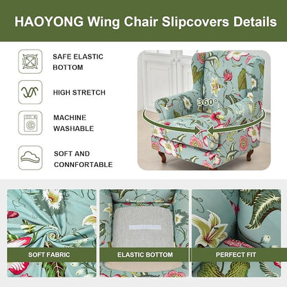 HAOYONG Wing Chair Slipcovers Stretch Wingback Chair Covers Printed 2 Pieces - Image 4