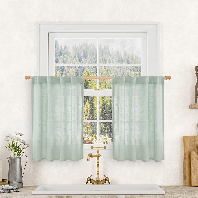 Short Window Linen Curtains 36 Inch Length 2 Panels, 34x36 Inch | Kitchen by LAMIT