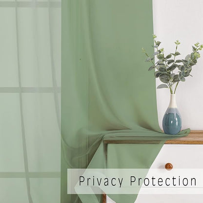 Short Sage Green Sheer Curtains 24 Inches Long 2 Panels - Image 3