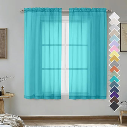 Turquoise Sheer Curtains 54 Inches Long 2 Panels by OVZME