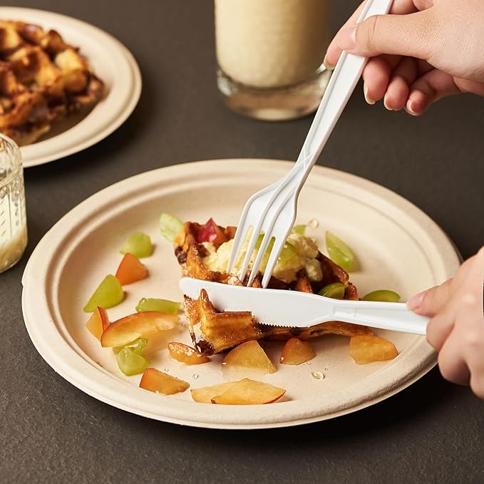 White Plastic Forks Spoons Knives Heavyweight Utensils Disposable Silverware Heavy Duty Cutlery Set [300 Combo Box]