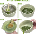 Matcha Whisk Set - Premium Complete Ceremonial Grade Matcha Set with Bamboo Whisk, Matcha Bowl with Spout, Scoop, Sifter & Holder - Authentic Japanese Tea Kit for Traditional Tea Preparation