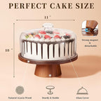 Wooden Cake Stand with Lid, Acacia Cake Stand with Glass Dome, 11-Inch Versatile Dessert Stand with Strong Magnetic Pedestal, Cake Holder for Birthday/Kitchen/Party/Charcuterie