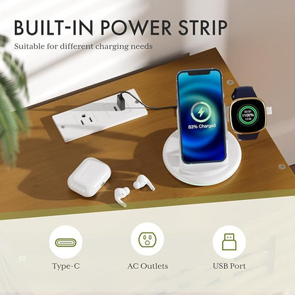 Amazer Walnut Nightstand with Charging Station, Bamboo Night Stand - Image 3