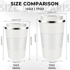 Insulated Coffee Tumbler 12 oz, Stainless Steel Coffee Mug with Lids, Travel Coffee Mug Leak Proof, Double Wall Vacuum Insulated Reusable Coffee Cup, Keep Drinks Hot and Cold (White, 12 Ounces)