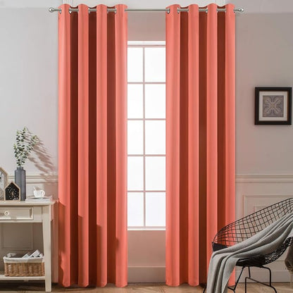 Yakamok Room Darkening Curtains 52x84 inch Length Coral Orange-Living Room | 2 - Image 2