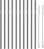 Set of 10 Stainless Steel Straws, HuaQi Straight Reusable Drinking Straws 10.5'' Long 0.24‘’ Dia for 30 oz Tumbler and 20 oz Tumbler, 2 Cleaning Brush Included (10 Straight Straw + 2 Brushes）