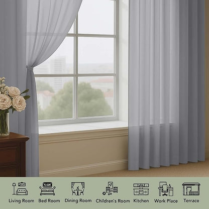 Sheer Curtains 84 Inches Long 2 Panels Set, Sheer Grey Curtains - Image 3