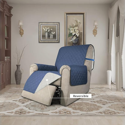 Easy-Going Reversible Couch Cover, Recliner 22 in, Dark Blue/Ivory | Machine - Image 2
