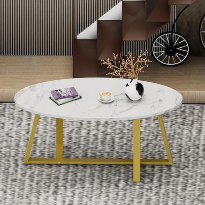 Wolawu Coffee Table White Faux Marble Coffee Table - Image 6