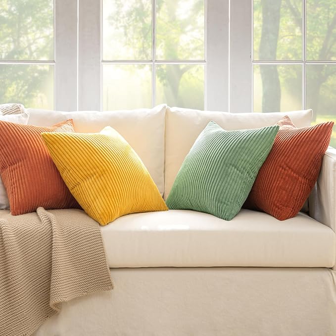 MIULEE Fall Decorative Throw Pillow Covers Yellow Rust Green 16x16 | Set of 4 - Image 5