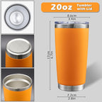 20oz Tumbler Bulk Stainless Steel Tumblers with Lid Vacuum Insulated Double Wall Travel Coffee Mug Powder Coated Tumbler Cup for Hot and Cold Drinks(Orange, 6 pack)