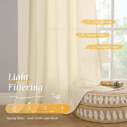 Semi Sheer Beige Linen Curtains 63 Inch Length - Image 4