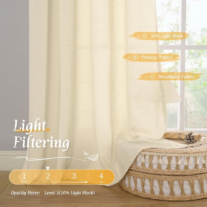 45 Inch Length Beige Short Linen Curtains - Image 4