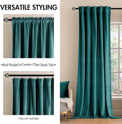 MIULEE Teal Velvet Curtains 52x90 inches 2 Panels Luxury Blackout Curtains | - Image 2