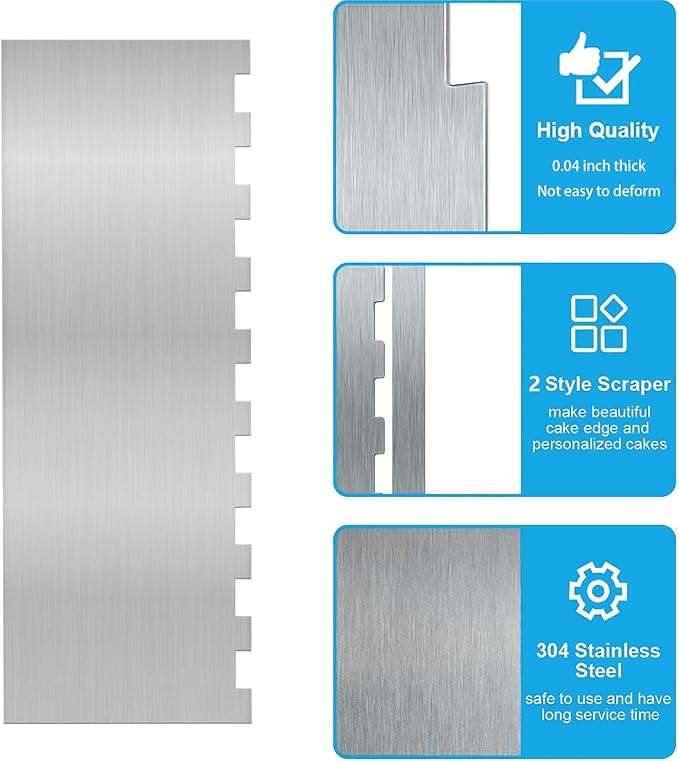 8.7 Inche Stainless Steel Cake Scraper，Double Sided Patterned Edge Stripe Edge Smoother Scraper Cake Decorating，Cake Decorating Comb Cake Scraper (1, 1-1)