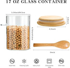 4 Pack Overnight Oats Glass Containers with Lids and Spoons, 17 OZ Glass Jars with Spoons and Lids for Loose Tea, Meal Prep Jars with Bamboo Cover for Chia Pudding, Yogurt