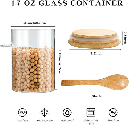 4 Pack Overnight Oats Glass Containers with Lids and Spoons, 17 OZ Glass Jars with Spoons and Lids for Loose Tea, Meal Prep Jars with Bamboo Cover for Chia Pudding, Yogurt