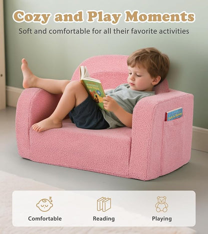 Foryoomi Kids Couch, 2-in-1 Soft Toddler Couch Fold Out - Image 3