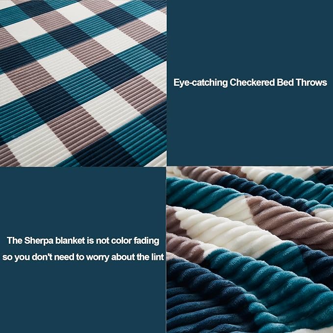 PU MEI Sherpa Blanket Twin Plaid Thick Bed Blanket, 60”*80” Super Soft Flannel - Image 3