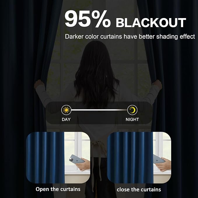 Navy Blue Blackout Pleated Curtains - Image 3