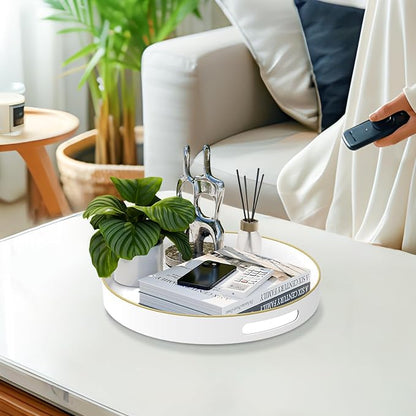 MAONAME White Decorative Tray for Coffee Table, Modern Round Serving Tray - Image 5