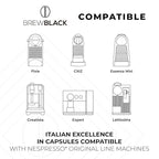 BrewBlack Perfetto Coffee Capsules - 120 Aluminum Coffee Pods Compatible with Nespresso Original line, Medium Roast - Intensity 9/12, Made in Italy