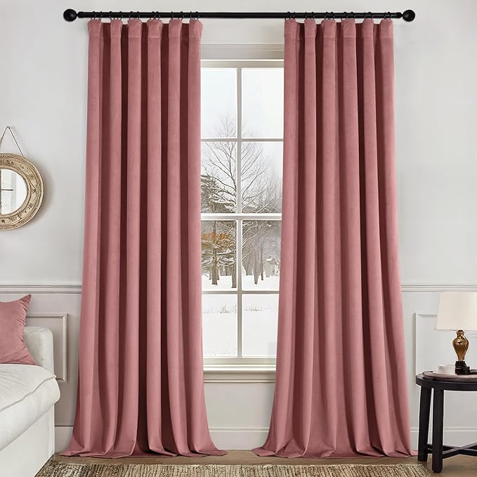MIULEE Velvet Curtains 50W x 84L 2 Panels Dusty Rose Blackout Curtains | Luxury by MIULEE