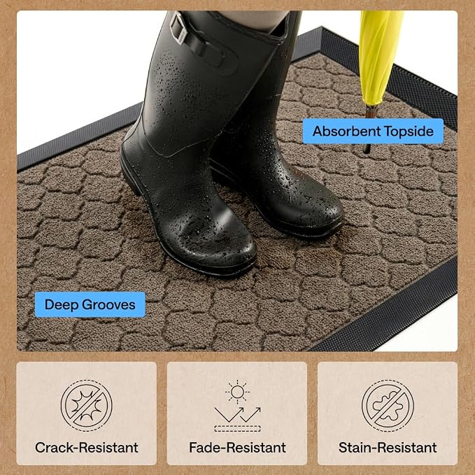 GORILLA GRIP 100% Waterproof All-Season WeatherMAX Doormat, US Designed Natural - Image 5