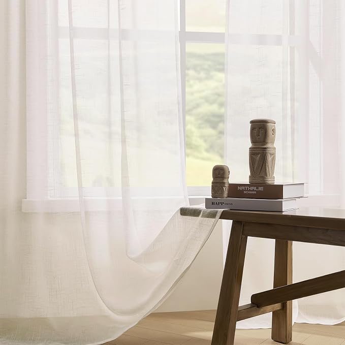 Joydeco Sheer Curtains 72 Inches Long, Cream Curtains - Image 4