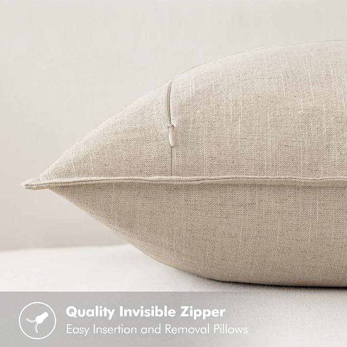 MIULEE Decorative Linen Pillow Covers 18x18 Inch Natural Beige | Boho - Image 3
